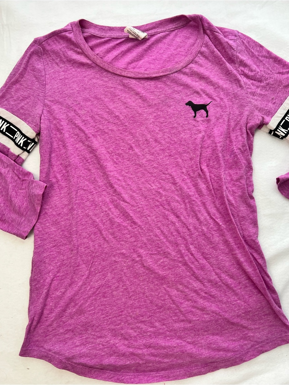 PINK Victoria's Secret Heather Magenta Mid Sleeve Tee w/ Dog Logo & Sleeve Logo